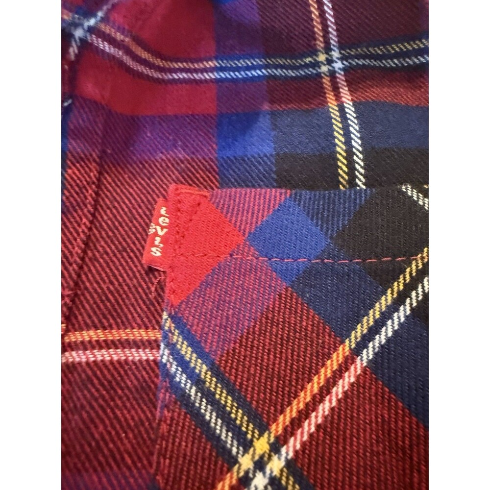 Levi's Kids Red Blue Plaid Flannel Cotton Long Sleeve Button-Up Shirt 6-7 yrs - Picture 2 of 5